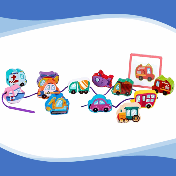 Juego Montessori De Enhebrado Medios de Transporte Figuras De Madera - Imagen 2