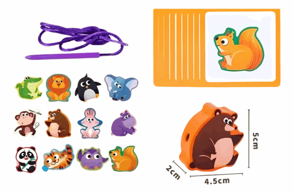 Juego Montessori De Enhebrado Animales Figuras De Madera - Imagen 2