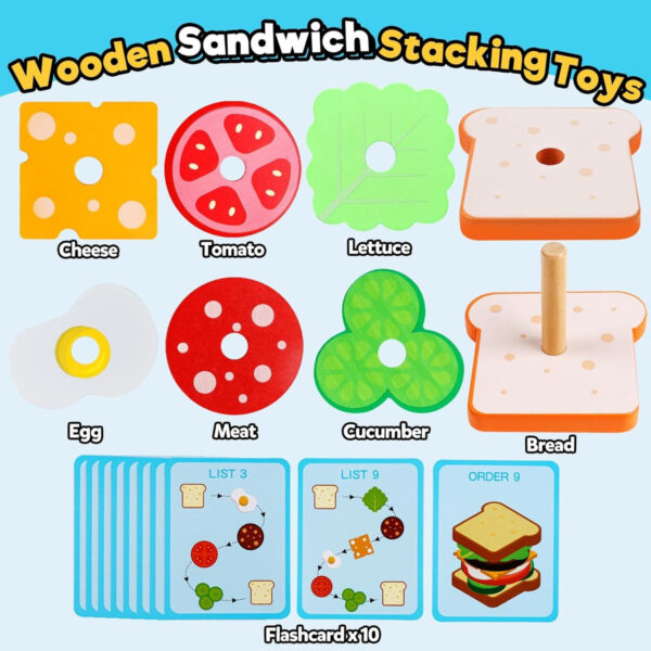 Hamburguesa / Sandwich De Madera Montessori Encajar Apilar - Imagen 6