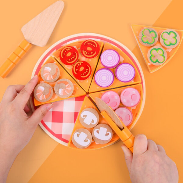 Juguete De Madera Pizza Con Cortes Montessori - Imagen 2