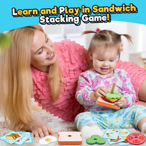 Hamburguesa / Sandwich De Madera Montessori Encajar Apilar - Imagen 7