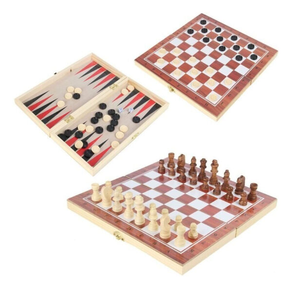 Ajedrez De Madera 3 En 1  39x39 Cm - Damas Y Backgammon - Imagen 3