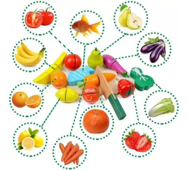 Balde De Frutas Y Verduras De Madera Juguete Montessori - Imagen 2