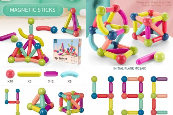 Juego Bloques Magnéticos 36 Piezas Varillas Y Esferas Niños - Imagen 4