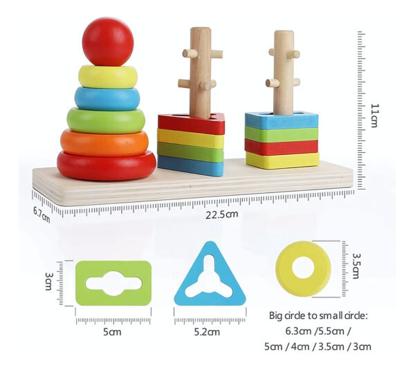 Juguete Torre De Encaje Con Dificultad De Madera Montessori - Imagen 3