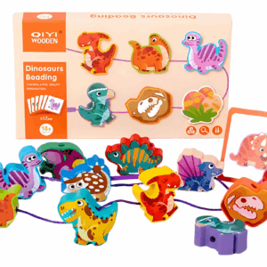 Juego Montessori De Enhebrado Dinosaurios Figuras De Madera