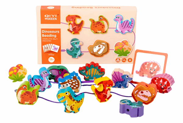 Juego Montessori De Enhebrado Dinosaurios Figuras De Madera