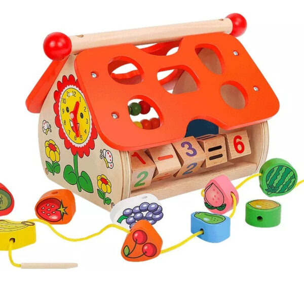 Casa Montessori Madera Con Encaje Y Enhebrador De Frutas - Imagen 13