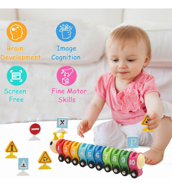 Tren Cuncuna Madera Colores Montessori Señales De Tránsito - Imagen 5