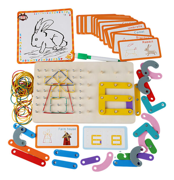 Juego 3 En 1 Creativo Montessori Elasticos Tablitas Y Dibujo