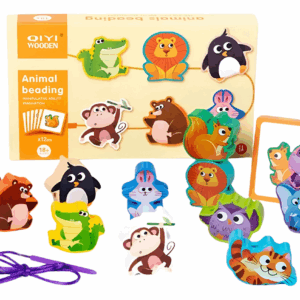 Juego Montessori De Enhebrado Animales Figuras De Madera