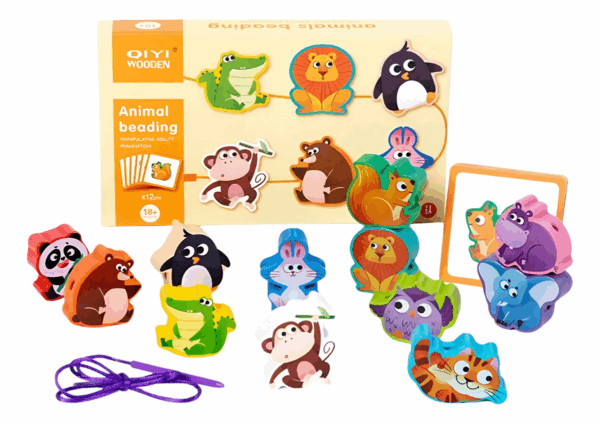 Juego Montessori De Enhebrado Animales Figuras De Madera