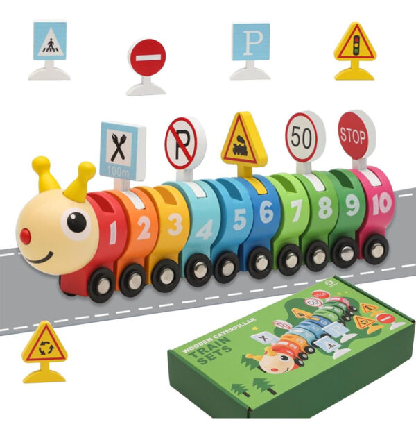 Tren Cuncuna Madera Colores Montessori Señales De Tránsito - Imagen 3