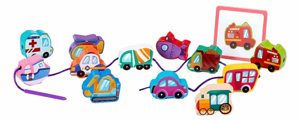 Juego Montessori De Enhebrado Medios de Transporte Figuras De Madera - Imagen 4