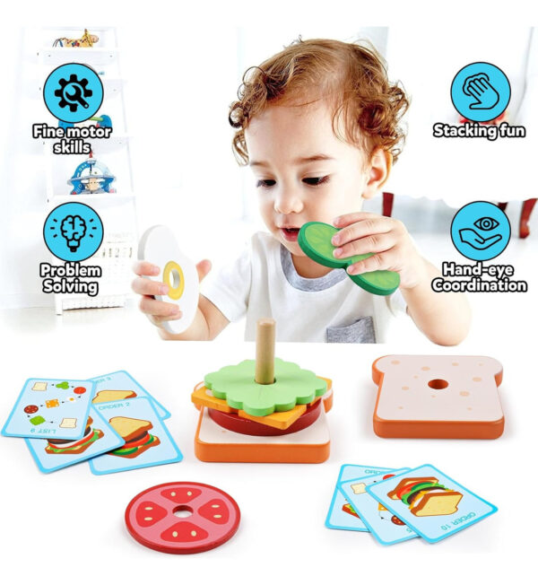 Hamburguesa / Sandwich De Madera Montessori Encajar Apilar - Imagen 3