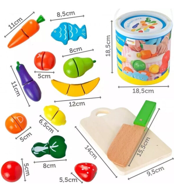 Balde De Frutas Y Verduras De Madera Juguete Montessori - Imagen 4