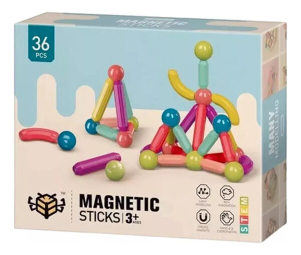 Juego Bloques Magnéticos 36 Piezas Varillas Y Esferas Niños - Imagen 3